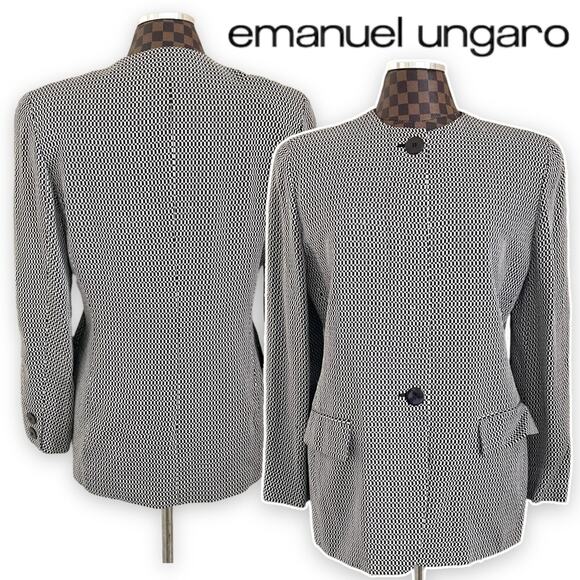Emanuel Ungaro Ladies Blazer Jacket Sz 8 /42 Black White OpArt Checker Vintage - Picture 1 of 11